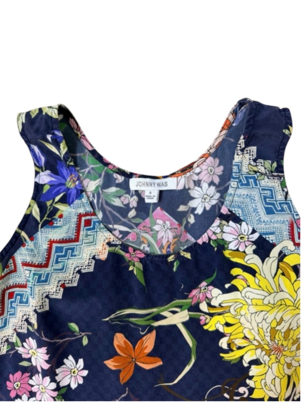 Johnny Was Roselynn 2 Pc Silk Set Size S Navy Floral - Picture 4 of 10